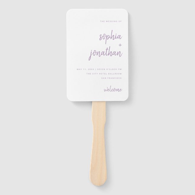 Modern Minimalist Script Lavender | Wedding Hand Fan (Front)