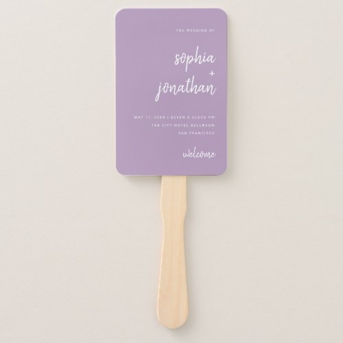 Modern Minimalist Script Lavender  Wedding Hand Fan