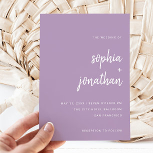 Modern Minimalist Script   Lavender Wedding Invitation