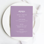 Modern Minimalist Script Lavender | Wedding Menu<br><div class="desc">This elegant,  minimalist wedding menu card features modern white script typography and clean,  sans serif text on a colorful lavender light purple background for a simple and stylish design you will love.</div>
