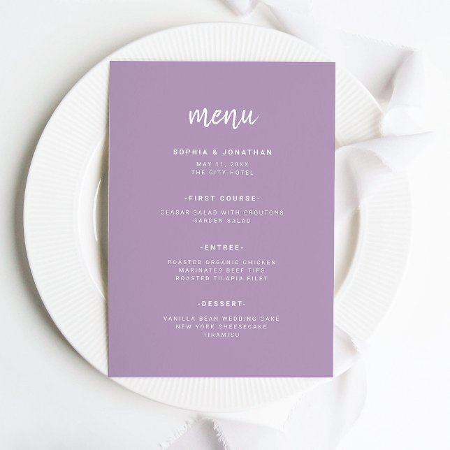 Modern Minimalist Script Lavender | Wedding Menu (Creator Uploaded)