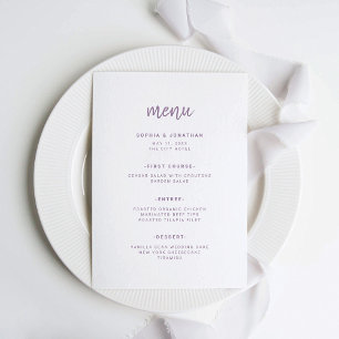 Modern Minimalist Script Lavender Wedding Menu