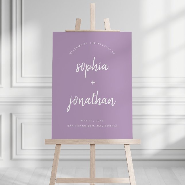 Modern Minimalist Script Lavender Wedding Welcome Foam Board (Creator Uploaded)