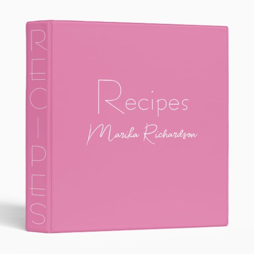 Modern Minimalist Script Light Pink Recipes 3 Ring Binder