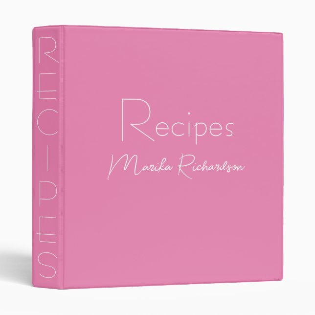 Modern Minimalist Script Light Pink Recipes 3 Ring Binder (Front/Spine)