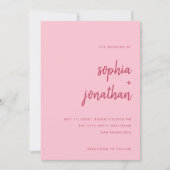 Modern Minimalist Script Magenta and Pink Wedding Invitation (Front)