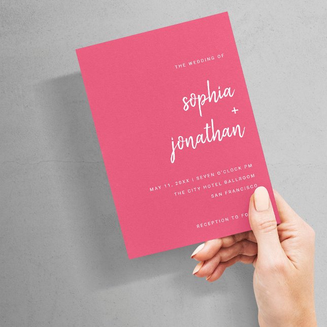Modern Minimalist Script | Magenta Red Wedding Invitation (Creator Uploaded)