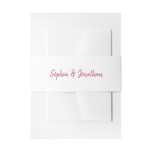 Modern Minimalist Script  Magenta Red Wedding Invitation Belly Band