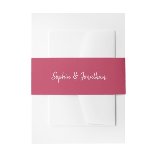 Modern Minimalist Script  Magenta Red Wedding Invitation Belly Band