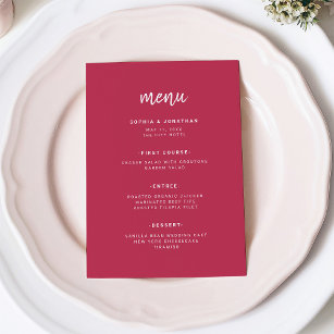 Modern Minimalist Script   Magenta Red Wedding Menu