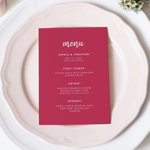 Modern Minimalist Script | Magenta Red Wedding Menu