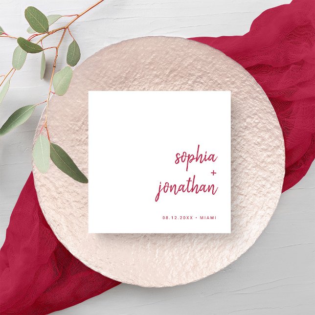 Modern Minimalist Script | Magenta Red Wedding Napkins (Creator Uploaded)