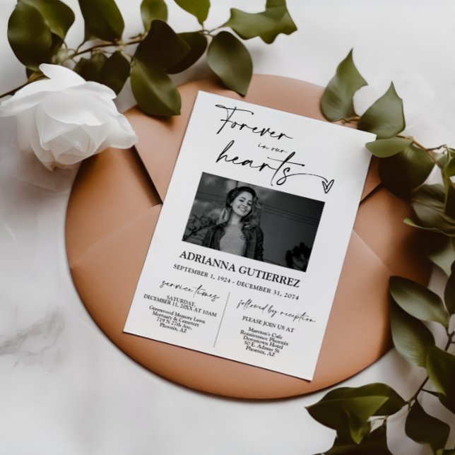 Modern Minimalist Script Memorial Photo Funeral Invitation (Creator Uploaded)