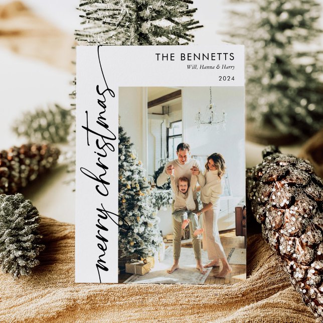 Modern Minimalist Script Merry Christmas Photo Holiday Card (Creator Uploaded)