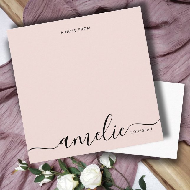 Modern Minimalist Script Monogram Blush Pink Note Card (Creator Uploaded)