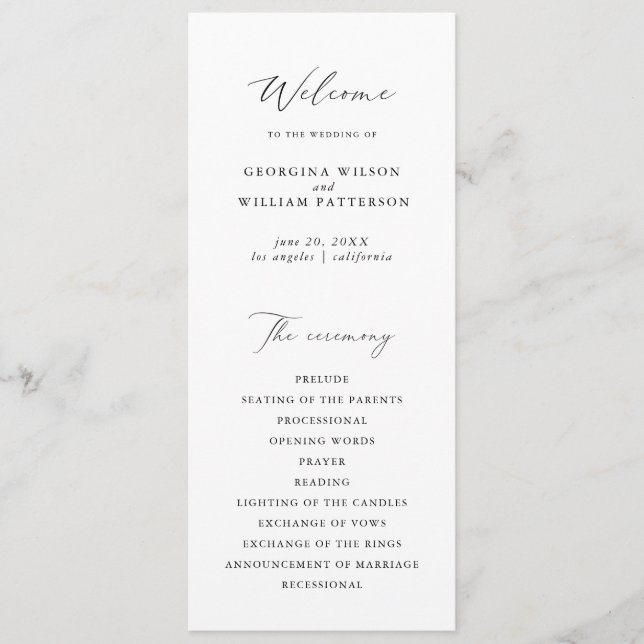 Modern Minimalist Script Monogram Flat Program (Front)