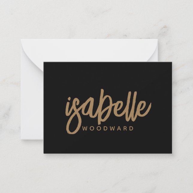 Modern Minimalist Script Monogram Gold Black Note Card (Front)
