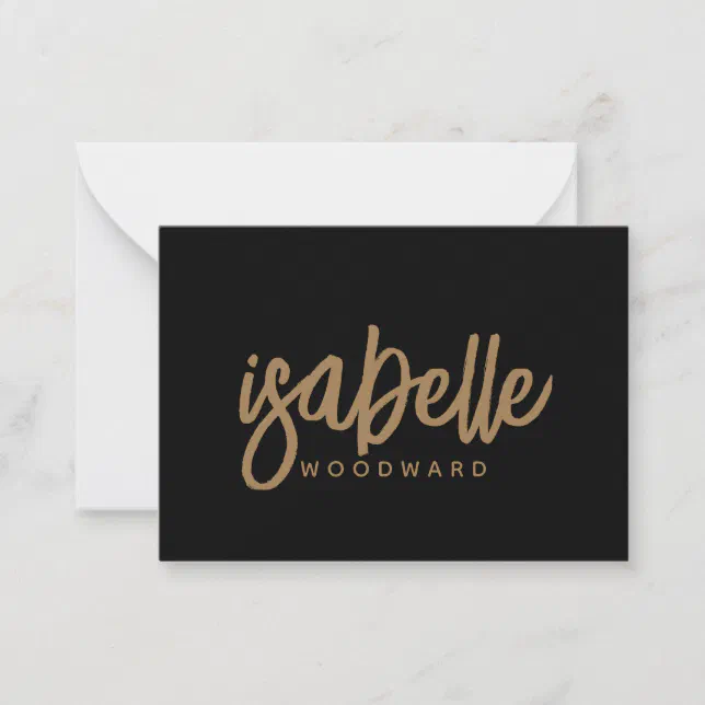 Modern Minimalist Script Monogram Gold Black Note Card | Zazzle