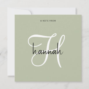 Modern Minimalist Script Monogram Sage Green Note Card