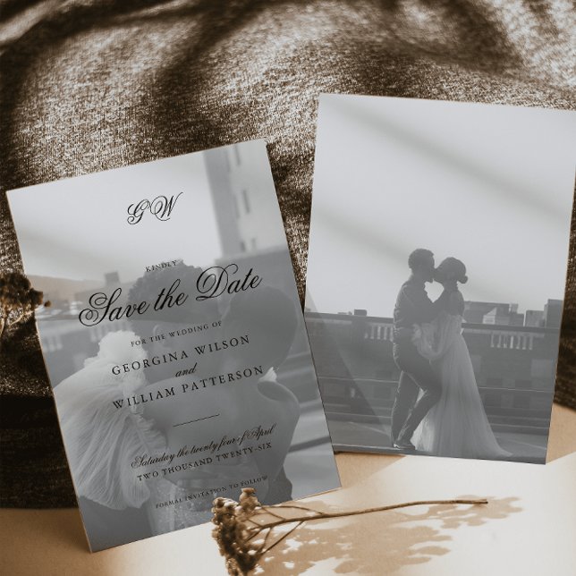 Modern Minimalist Script Monogram Save the Date Invitation (Creator Uploaded)