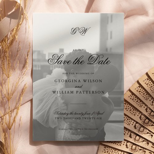 Modern Minimalist Script Monogram Save the Date Invitation