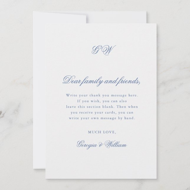 Modern Minimalist Script Monogram Thank You Card (Back)