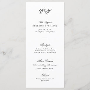 Modern Minimalist Script Monogram Wedding Menu