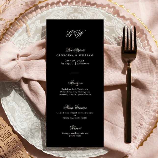Modern Minimalist Script Monogram Wedding Menu (Creator Uploaded)