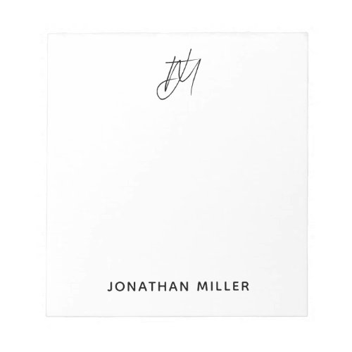 Modern Minimalist Script Monogram White Notepad