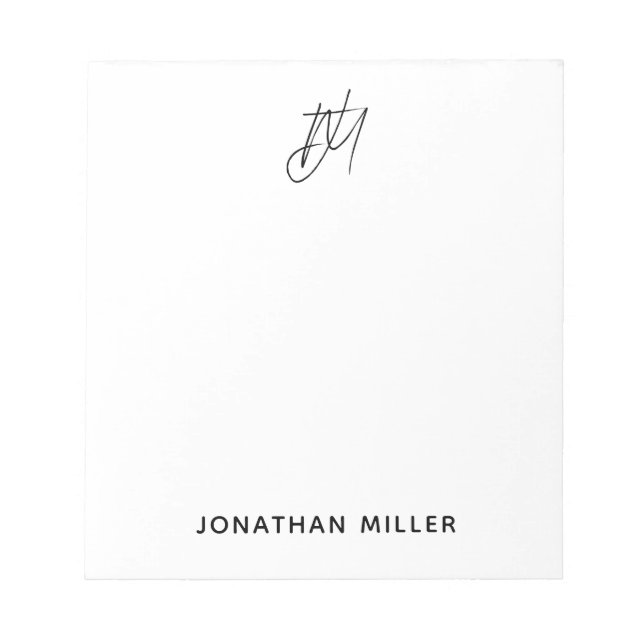 Modern Minimalist Script Monogram White Notepad (Front)