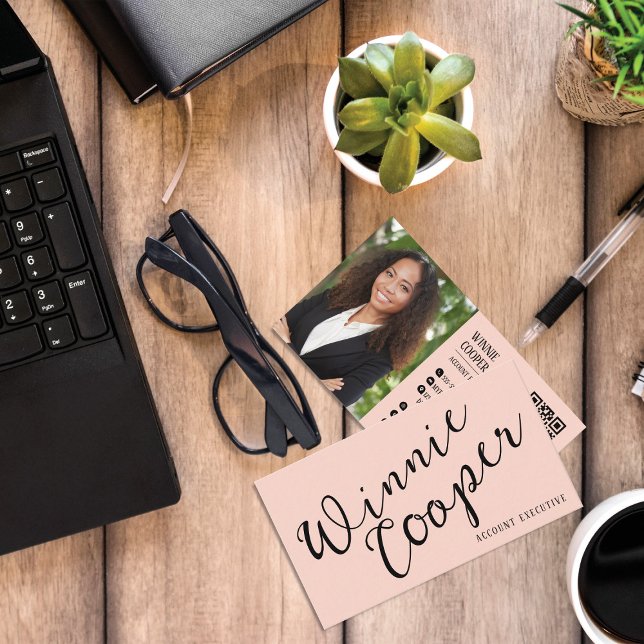 Modern Minimalist Script Name Black Pink Business Card (Creator Uploaded)