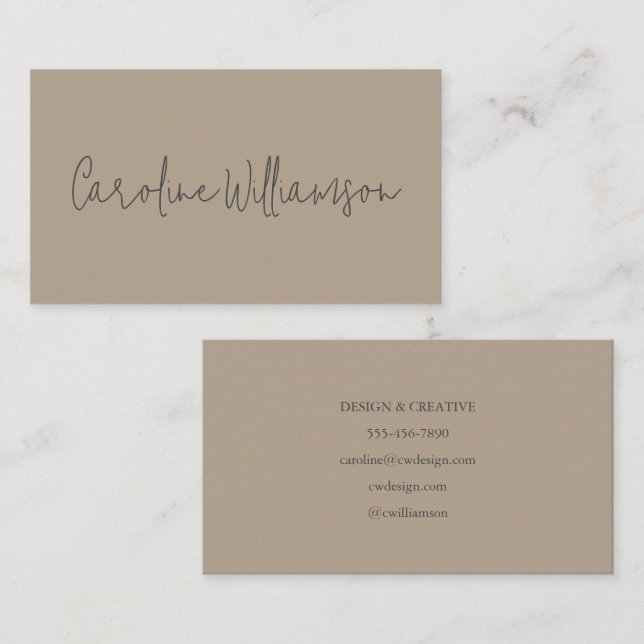 Modern Minimalist Script Name Taupe Brown Unique Business Card (Front/Back)