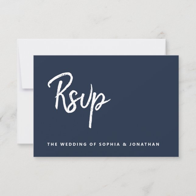Modern Minimalist Script | Navy Blue Wedding RSVP Card (Front)