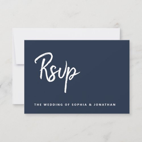 Modern Minimalist Script  Navy Blue Wedding RSVP Card