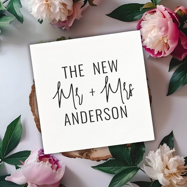 Modern Minimalist Script Newlywed Mr Mrs Wedding Napkins (Creator Uploaded)