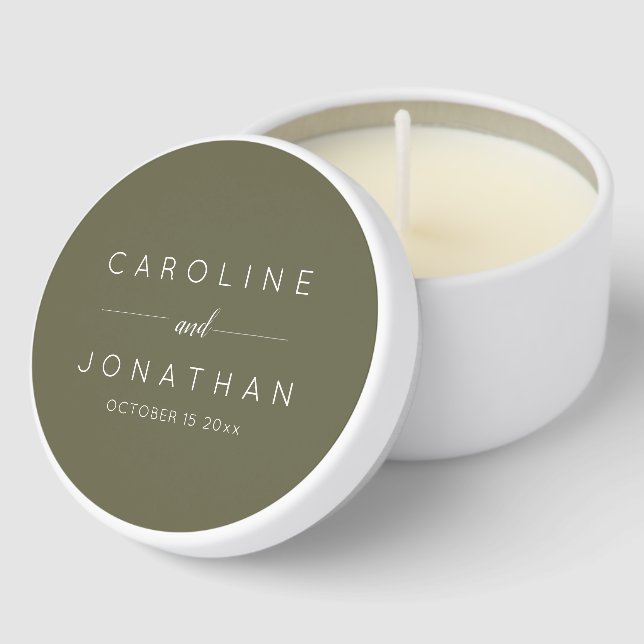 Modern Minimalist Script Olive Custom Wedding Mini Candle Favors (Corner)