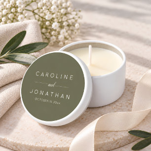 Modern Minimalist Script Olive Custom Wedding Mini Candle Favors