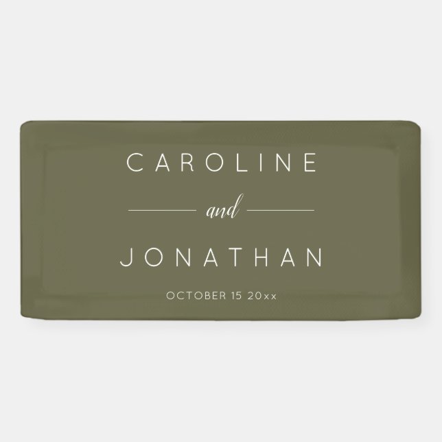 Modern Minimalist Script Olive Moss Custom Wedding Banner (Horizontal)