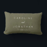 Modern Minimalist Script Olive Moss Custom Wedding Lumbar Pillow<br><div class="desc">This personalized throw pillow features a soft olive green design with clean white typography for a calm, modern look. Customize it with names and a wedding date to create a meaningful accent for sofas, beds, or reading nooks. A thoughtful keepsake that works beautifully as a wedding gift, engagement gift, or...</div>