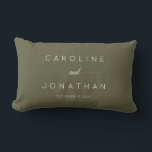 Modern Minimalist Script Olive Moss Custom Wedding Lumbar Pillow<br><div class="desc">This personalized throw pillow features a soft olive green design with clean white typography for a calm, modern look. Customize it with names and a wedding date to create a meaningful accent for sofas, beds, or reading nooks. A thoughtful keepsake that works beautifully as a wedding gift, engagement gift, or...</div>