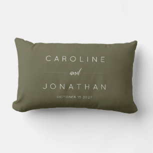Modern Minimalist Script Olive Moss Custom Wedding Lumbar Pillow