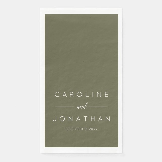 Modern Minimalist Script Olive Moss Custom Wedding Paper Guest Towels (Front)