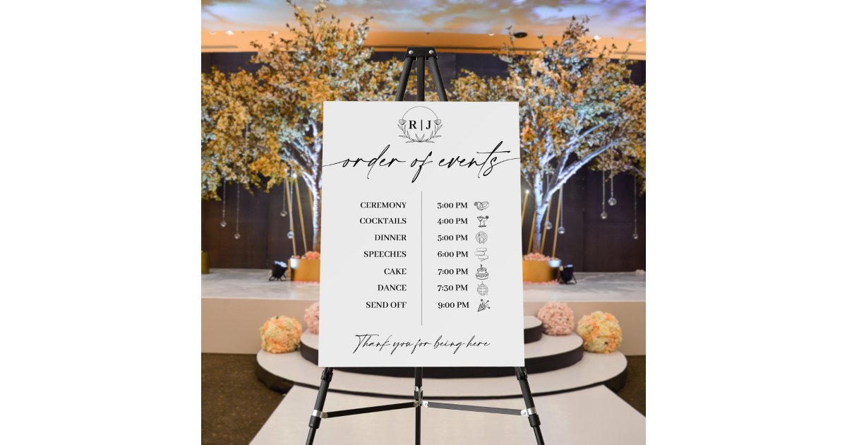 Modern Minimalist Script Order of Events Wedding Foam Board | Zazzle