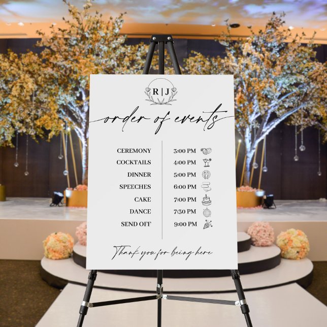 Modern Minimalist Script Order of Events Wedding  Foam Board (Creator Uploaded)