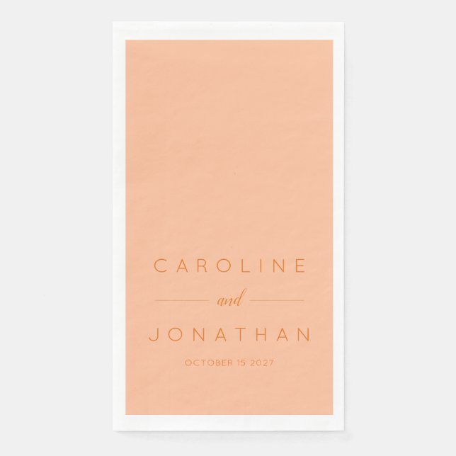 Modern Minimalist Script Peach Custom Wedding Paper Guest Towels (Front)