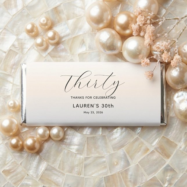 Modern Minimalist Script Pearl Milestone Birthday Hershey Bar Favors (Creator Uploaded)