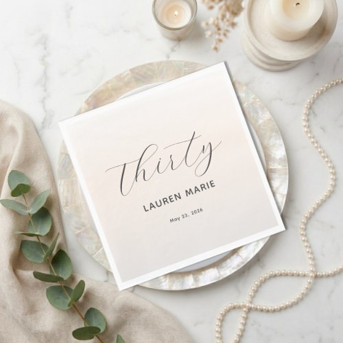 Modern Minimalist Script Pearl Milestone Birthday Napkins