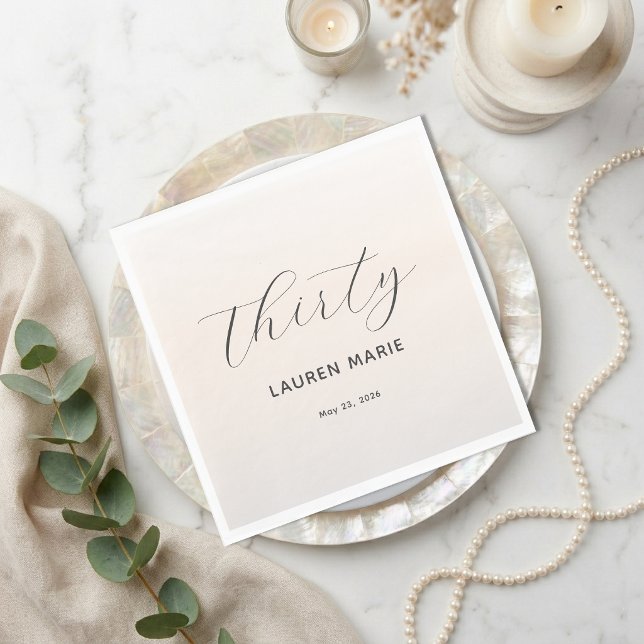 Modern Minimalist Script Pearl Milestone Birthday Napkins (Creator Uploaded)