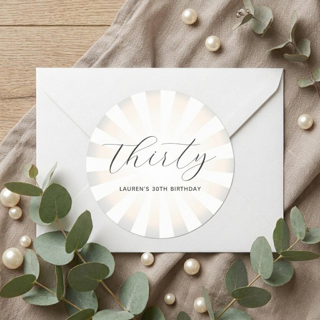 Modern Minimalist Script Pearl Sunburst Birthday Classic Round Sticker (Creator Uploaded)