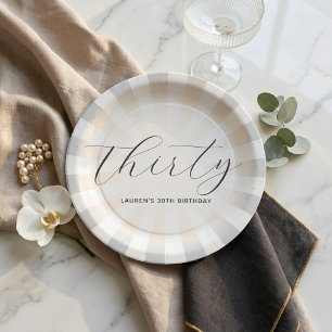 Modern Minimalist Script Pearl Sunburst Birthday Paper Plates